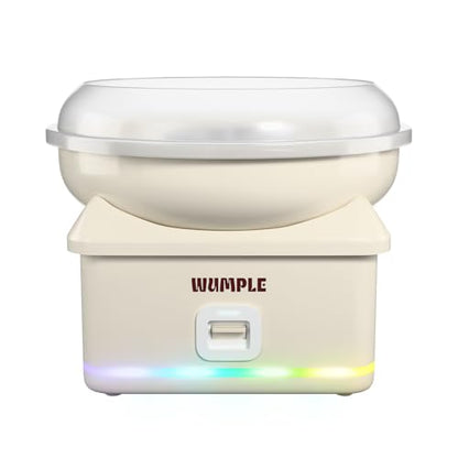Wumple Kids Cotton Candy Machine with LED Lights - Quick Heat-Up Electric Maker with Lidded Bowl for Parties, & Home - Cream