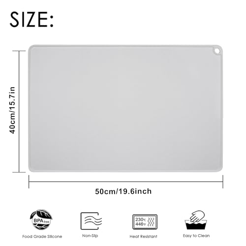 Thick Silicone Pastry Mat with High Edge, 20"x 16" Non-Stick Silicone Baking Mat, Non Slip Silicone Dough Rolling Mat for Making Bread, Cookies and Pizza, Gray Silicone Mat for Craft, Countertop Mat