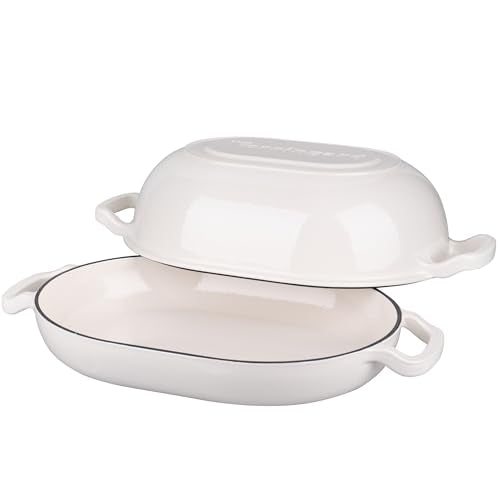 VORRINGARD Enameled Cast Iron Sourdough Bread Oven, Dutch Oven, Loaf Cast Iron Bread Pan for Homemade Bread Baking, Meatloaf Pan with Lid, 7QT, White