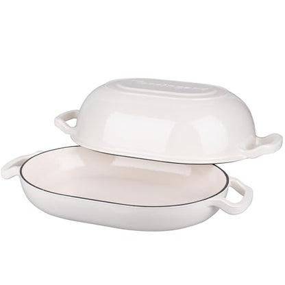 VORRINGARD Enameled Cast Iron Sourdough Bread Oven, Dutch Oven, Loaf Cast Iron Bread Pan for Homemade Bread Baking, Meatloaf Pan with Lid, 7QT, White