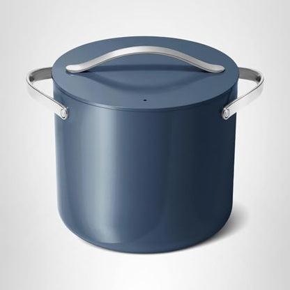 Caraway Stock Pot - 12 Qt Ceramic Coated With Lid - Free From Forever Chemicals - Large for Bigger Batches - Navy