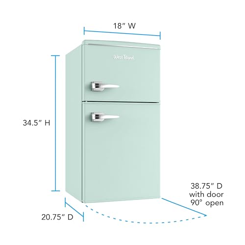 West Bend Mini Fridge with Freezer for Bedroom, Office, Bar or Dorm Room, Retro Compact Refrigerator features Glass Shelves, Manual Defrost and Adjustable Temperature Control, 3.1-Cu.Ft., Green