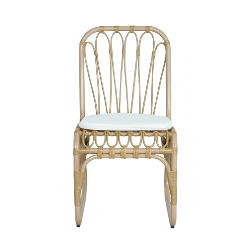 Christopher Knight Home Busby Acacia Wood Patio Dining Set for 4, Square Patio Dining Table and PE Wicker Chairs Set of 4, 5 Piece Outdoor Dining Set with Cushion, Teak+Light Beige