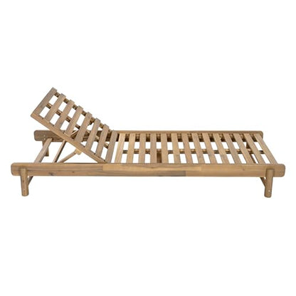 Christopher Knight Home Lara Outdoor Chaise Lounge with 4" Water-Resistant Cushion, Acacia Wood Recliner Chair Frame with Slatted Design, Patio Lounger with Adjustable Backrest, Light Teak+Cream