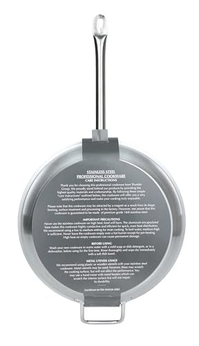 Thunder Group SLSFP4014 14" Frying Saute Skillet Pan with Encapsulated Base for Restaurant Diner Cafeteria | Oven Induction Halogen Gas Electric Cooktop Safe | 14"D x 2-5/8"H, Stainless Steel | NSF