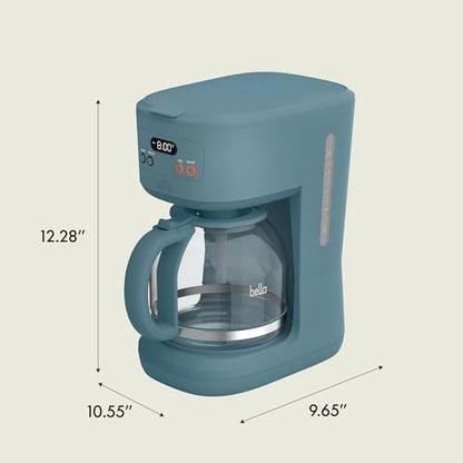 BELLA 12 Cup Programmable Coffee Maker, Reusable Dishwasher Safe Accessories, Easy LCD display, Auto Shutoff, 900 watt, Surf