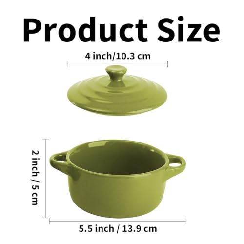 Odowalker 6 Pack Mini Cocotte with Lids, 8 OZ Ceramic Ramekins with Lid and Handles, Round Small Casserole Dishes, Small Baking Individual Serving Pot for Lasagna, Souffle, Soup, Oven Safe, 6 Colors