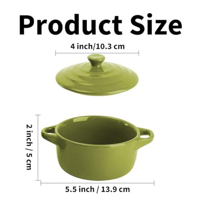 Odowalker 6 Pack Mini Cocotte with Lids, 8 OZ Ceramic Ramekins with Lid and Handles, Round Small Casserole Dishes, Small Baking Individual Serving Pot for Lasagna, Souffle, Soup, Oven Safe, 6 Colors