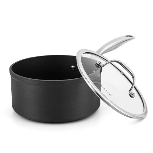 Duxtop Pro Nonstick Sauce Pan, Hard Anodized 2 Quart Saucepan with Glass Lid, Kitchen Cooking Pot for Easy Cleanup, Dishwasher & Oven Safe, Compatible with All Cooktops