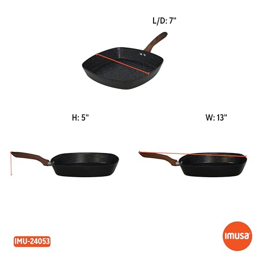 IMUSA 11-Inch PFAS Free Ceramic NonStick Grill Pan, Aluminum Griddle Pan with Cool-Touch WoodLook Handle, Large Cooking Surface for Burgers, Steaks, Vegetables, Sandwiches & BBQ