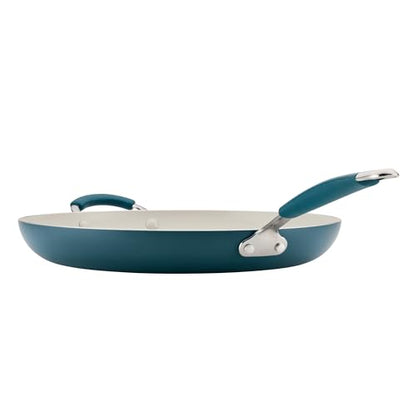 Rachael Ray Cucina Ceramic Nonstick Frying Pan/Skillet, Dishwasher Safe, 14 Inch Open Fry Pan - Marine Blue
