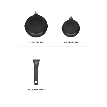 Oster SmartHandle 2-Piece Fry Pan Set, 11-Inch & 9-Inch Nonstick Skillets with Removable Handle – Oven & Dishwasher Safe, Space-Saving Cookware