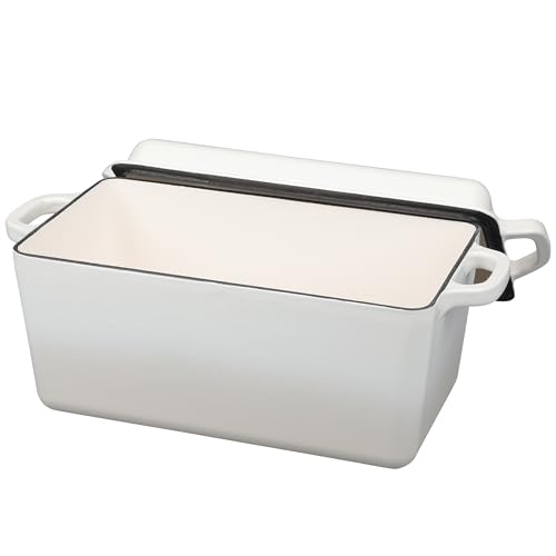 EDGING CASTING Enameled Cast Iron Dutch Oven, Oblong Bread Oven for Sourdough Bread Baking, Baking Pan, Dual Handles, Oven Safe, 4 Quart, White