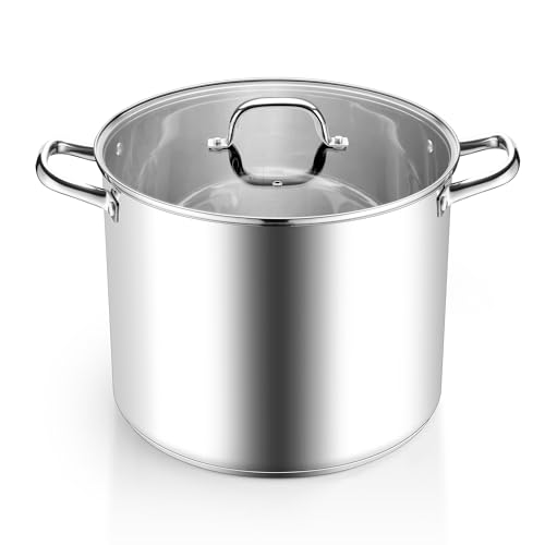 Homikit 16 Quart Stainless Steel Stock Pot, Large Sauce Soup Pot with Lid & Handles, Heavy Duty Cookware for Canning Steaming Simmering, Induction Stockpot Compatible All Cooktops, Dishwasher Safe