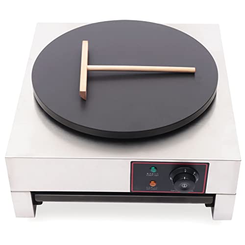 16” Electric Crepe Maker, 1700W Non-Stick Commercial Crepe Maker Machine with Wooden Crepe Spatula Flat Plate Pancake Griddle Pancake Maker