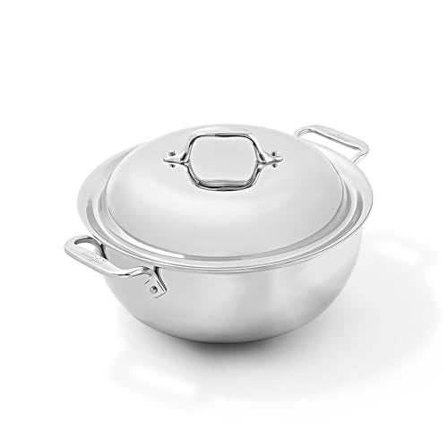 All-Clad D3 3-Ply Stainless Steel Dutch Oven 5.5 Quart Induction Oven Broiler Safe 600F Pots and Pans, Cookware Silver