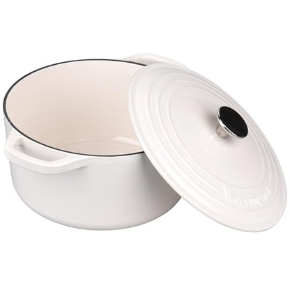 VORRINGARD Enameled Cast Iron Dutch Oven Pot with Lid, for Bread Baking, Round Bread Oven- include Sourdough Bread Baking Supplies Set, 4.5QT, White