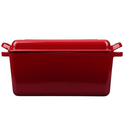 EDGING CASTING Enameled Cast Iron Dutch Oven, Oblong Bread Oven for Sourdough Bread Baking, Baking Pan, Dual Handles, Oven Safe, 4 Quart, Red