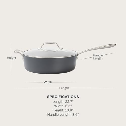 All-Clad HA1® Ceramic Nonstick, Saute Pan with Lid 6 Quart - Oven Safe up to 450° & Compatible with All Stovetops (Gas, Electric & Induction) Light Grey