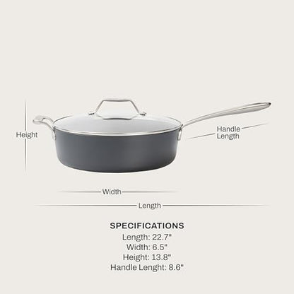 All-Clad HA1® Ceramic Nonstick, Saute Pan with Lid 6 Quart - Oven Safe up to 450° & Compatible with All Stovetops (Gas, Electric & Induction) Light Grey