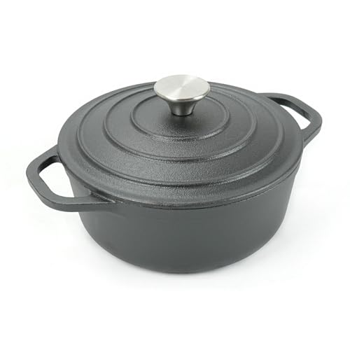 HAWOK Cast Iron Pre-seasoned Mini Dutch oven, Dia. 18 cm/7 inch, 1.5 Quart, with Silicone Bread Sling Black