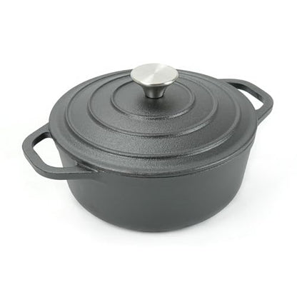 HAWOK Cast Iron Pre-seasoned Mini Dutch oven, Dia. 18 cm/7 inch, 1.5 Quart, with Silicone Bread Sling Black