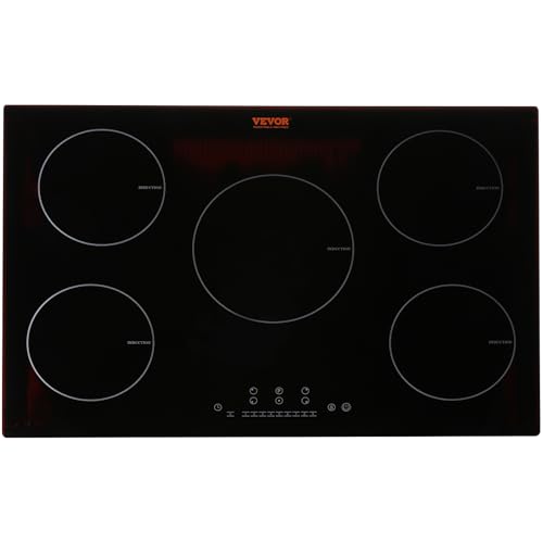 VEVOR Electric Cooktop, 30" 5 Burners Induction Stove Top, 9200W Built-in Magnetic Cooktop, 9 Heating Level Multifunctional Burner, LED Touch Screen w/Child Lock & Over-Temperature Guard