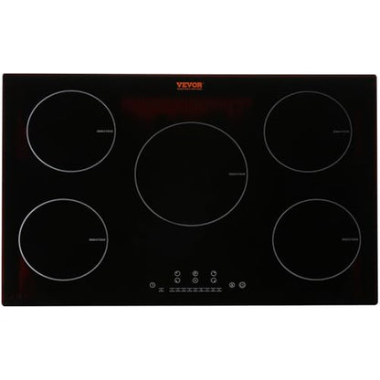 VEVOR Electric Cooktop, 30" 5 Burners Induction Stove Top, 9200W Built-in Magnetic Cooktop, 9 Heating Level Multifunctional Burner, LED Touch Screen w/Child Lock & Over-Temperature Guard