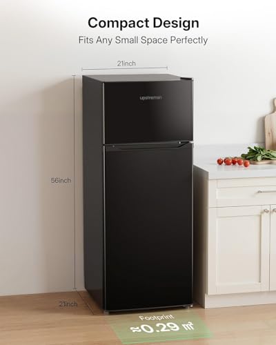 VECU 4.2 Cu.Ft Compact Refrigerator Double Door, Separate Fridge & Freezer Zones, Adjustable Thermostat, Mini Fridge for Kitchen Apartment Dorm Black