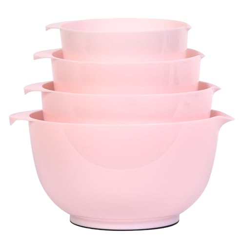 BoxedHome Nesting Plastic Mixing Bowl Set, 4 Piece Mixing Bowl Set with Pour Spouts, Size 1.7, 2.5, 3.5 and 4.5qt, for Prepping, Mixing, Baking, Cooking(2023 New Version, Pink)
