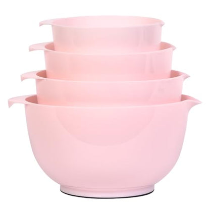 BoxedHome Nesting Plastic Mixing Bowl Set, 4 Piece Mixing Bowl Set with Pour Spouts, Size 1.7, 2.5, 3.5 and 4.5qt, for Prepping, Mixing, Baking, Cooking(2023 New Version, Pink)