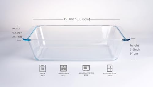 Deep Clear Glass Baking Dish, Rectangular Tempered Glass Baking Pan, The Largest casserole dish. -5.4 Liter