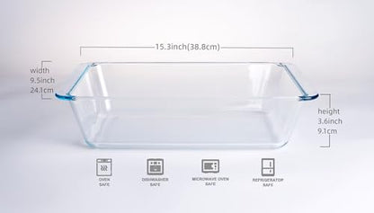 Deep Clear Glass Baking Dish, Rectangular Tempered Glass Baking Pan, The Largest casserole dish. -5.4 Liter