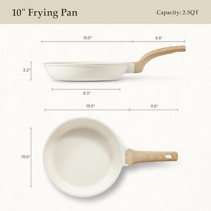 CAROTE Non Stick Frying Pan Skillet, Omelet Pan, Healthy Non Toxic Granite Chef Pan, Induction Compatible Egg Frying Pan with Heat-Resistant Handle, PFOA-Free,Cream White, 10"