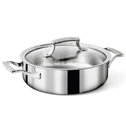 PROCASA 3 Quart Braiser Pan with Lid - Fully Clad Tri Ply Stainless Steel Saute Pan - Heat Resistant Handles - Coating-Free, PFAS-Free Non Toxic Cookware - Induction, Oven & Dishwasher Safe