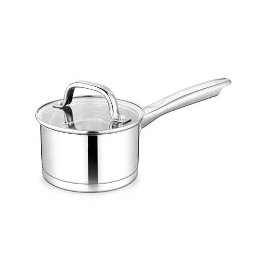 TeamFar 1 qt Saucepan, Stainless Steel Small Sauce Pan & Lid with Tri-ply Bottom for Cooking/Boiling/Stewing, For Induction/Gas/Electric, Non-Toxic & Heavy Duty, Straight Side & Dishwasher Safe