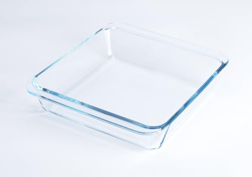 Classic Tempered Glass Baking Dish, Square Borosilicate Glass Baking Pan. Oven, Microwave, Refrigerator and Dishwasher Safe. -2.4L