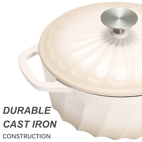 Enameled Cast Iron Dutch Oven with Lid, 3 QT Cast Iron Dutch Oven Pot, Heavy Duty Cast Iron Pot for Bread Baking, Cook, Bake, Oven Safe across All Cooktops (White,3 QT)