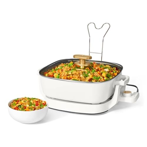 Wonderful 5-in-1 Detachable Electric Skillet 12x12 in, 7 Qt, Ceramic Nonstick, 1500W, Sauté & Slow Cook, 5 Cooking Modes,Tempered Glass Lid,Dishwasher Safe