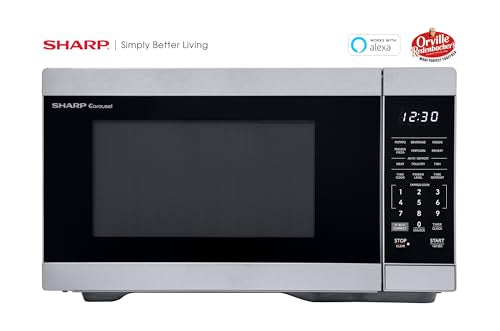 SHARP Countertop Microwave Oven Compatible with Alexa Orville Redenbacher's Certified with Removable 12.4" Carousel Turntable, 1000 Watt, 1.1 Cubic Feet, Stainless Steel