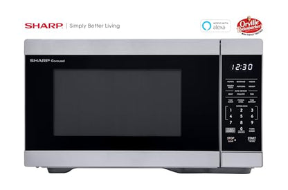 SHARP Countertop Microwave Oven Compatible with Alexa Orville Redenbacher's Certified with Removable 12.4" Carousel Turntable, 1000 Watt, 1.1 Cubic Feet, Stainless Steel