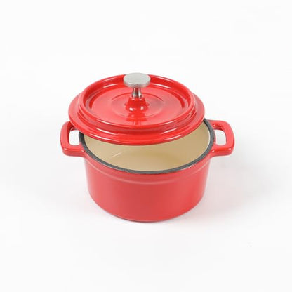 HAWOK Enameled Cast Iron Mini Cocotte Sauce pan with Lid 270ml/9.13oz/1.08cups Mini Dutch Oven Red Set of 2