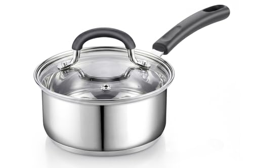 Cook N Home Professional Stainless Steel Saucepan with Lid, Multipurpose Sauce Pan Kitchen Small Pot, Stay-Cool Silicone Handle, Dishwasher Safe, Compatible with Most Cooktops, 1-Quart