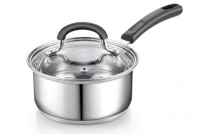 Cook N Home Professional Stainless Steel Saucepan with Lid, Multipurpose Sauce Pan Kitchen Small Pot, Stay-Cool Silicone Handle, Dishwasher Safe, Compatible with Most Cooktops, 1-Quart