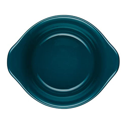 Rachael Ray Solid Glaze Ceramics Round Ramekins/Dipping Cup Set, 4 Piece, Teal