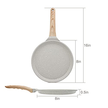 Bobikuke 8 inch Crepe Pan, Nonstick Pan for Crepes Omelette Tortillas,White