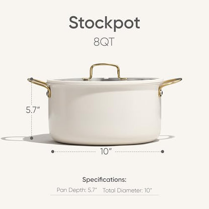 CAROTE 8QT Full Clad Tri Ply Stainless Steel Stock Pot with Lid, Kitchen Soup Pot, All Stoves Compatible, Oven & Dishwasher Safe, Stay Cool Handle, White, Mothers Day Gifts