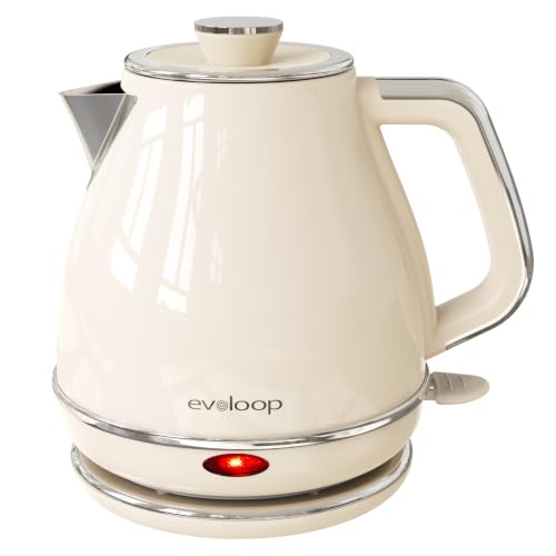 Evoloop Electric Tea Kettle, 1500W /1.0L Hot Water Boiler Heater Pot, Retro Small Electric Kettle, 100% Stainless Steel BPA Free Electric Teapot, Auto Shut-Off & Boil-Dry Protection（Beige）