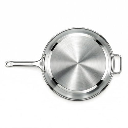 16" Stainless Steel Frying Pan, Tri-Ply Steel With Aluminum-Clad Bottom, Helper Handle, Induction Gas And Electric Compatible, Skillet Saute Pan For Omelette Pancake Egg