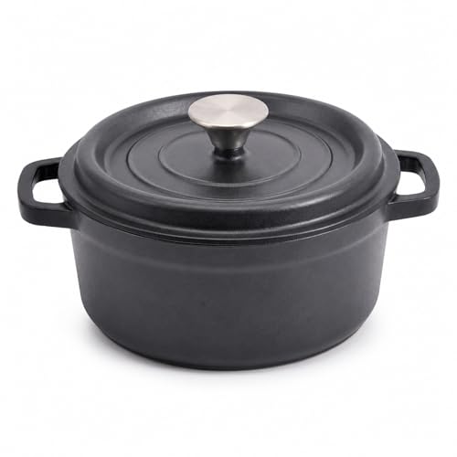 VIVIDCOOKWARE Enameled Cast Iron Dutch Oven with Lid, 3.3 QT Round Dutch Oven Pot, Matte Black Small Dutch Oven for Soup, Stew, Braising & Baking, Oven Safe to 500°F, Works on Induction, Gas & Electric